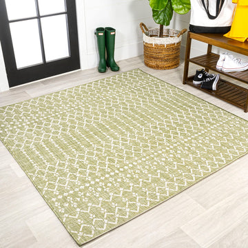 Ourika Moroccan Geometric Textured Weave Indoor/outdoor Square Rug
